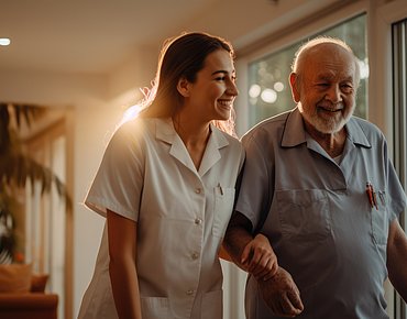 Patient und MFA bei einem Hausbesuch