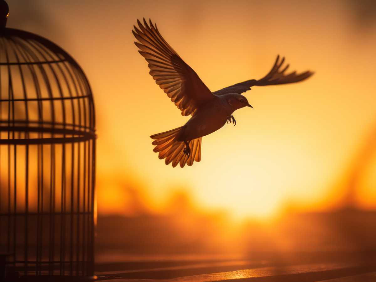 Vogel fliegt aus Käfig